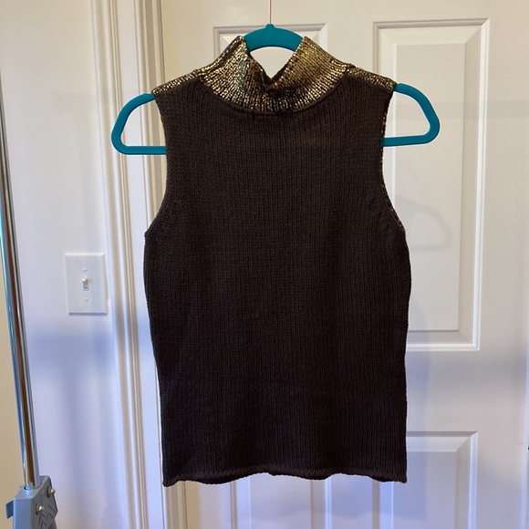 Zara gold/brown sleeveless turtleneck sweater.  Size M. Gold paint front - Picture 4 of 6
